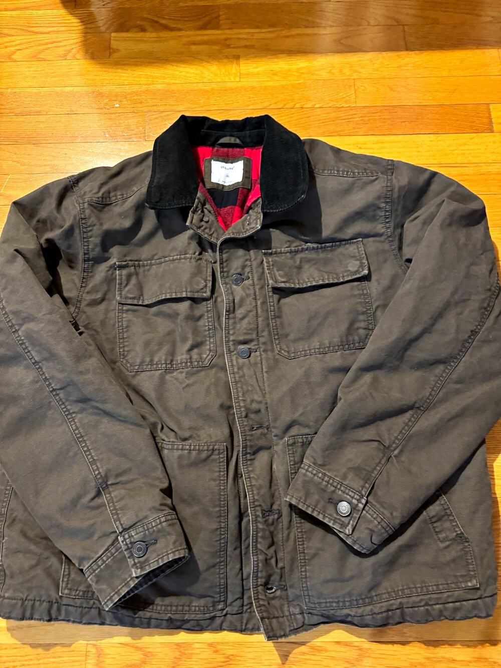 Men’s XXL Canvas Work Jacket Buffalo Plaid Lined Corduroy Collar Brown 2XL
